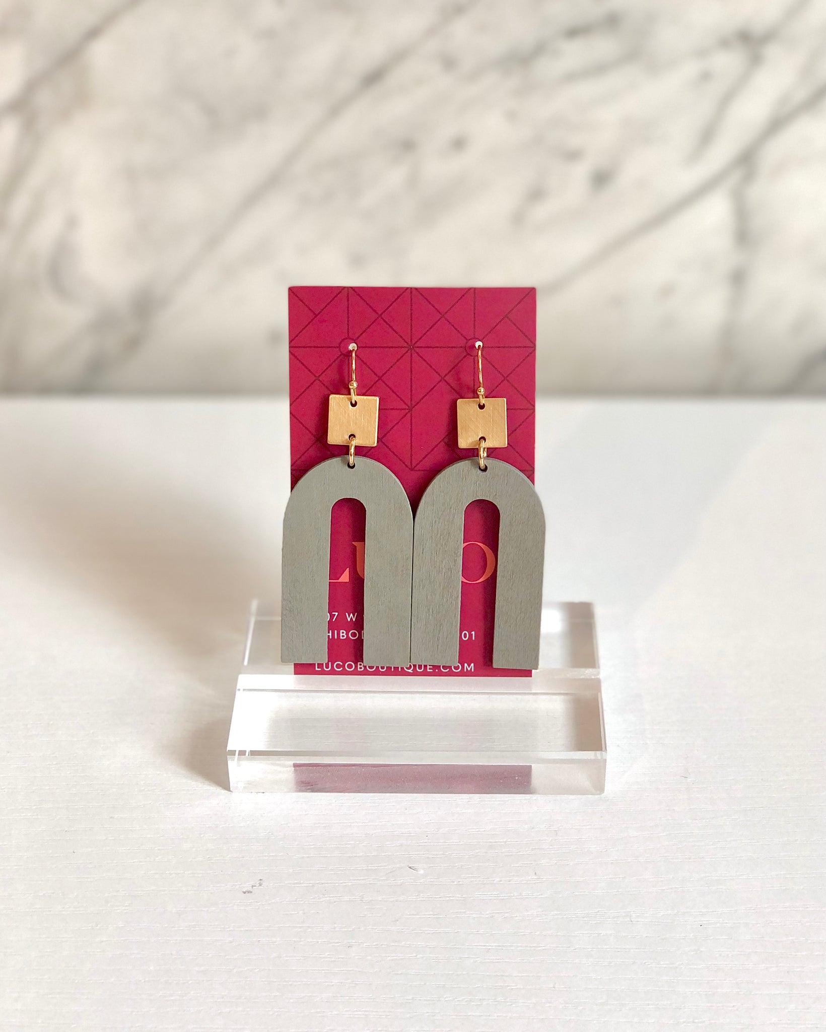 Wood Geo Grey Earring