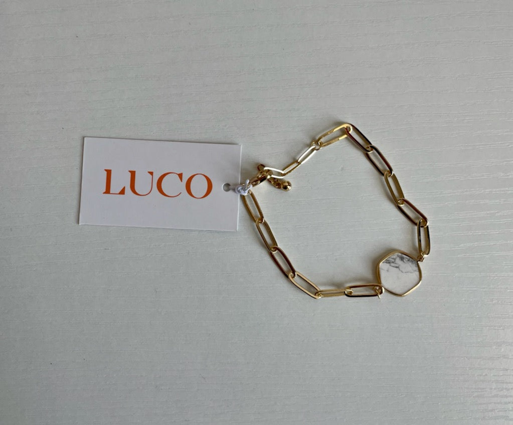 Chain Bracelet with Hexagon White