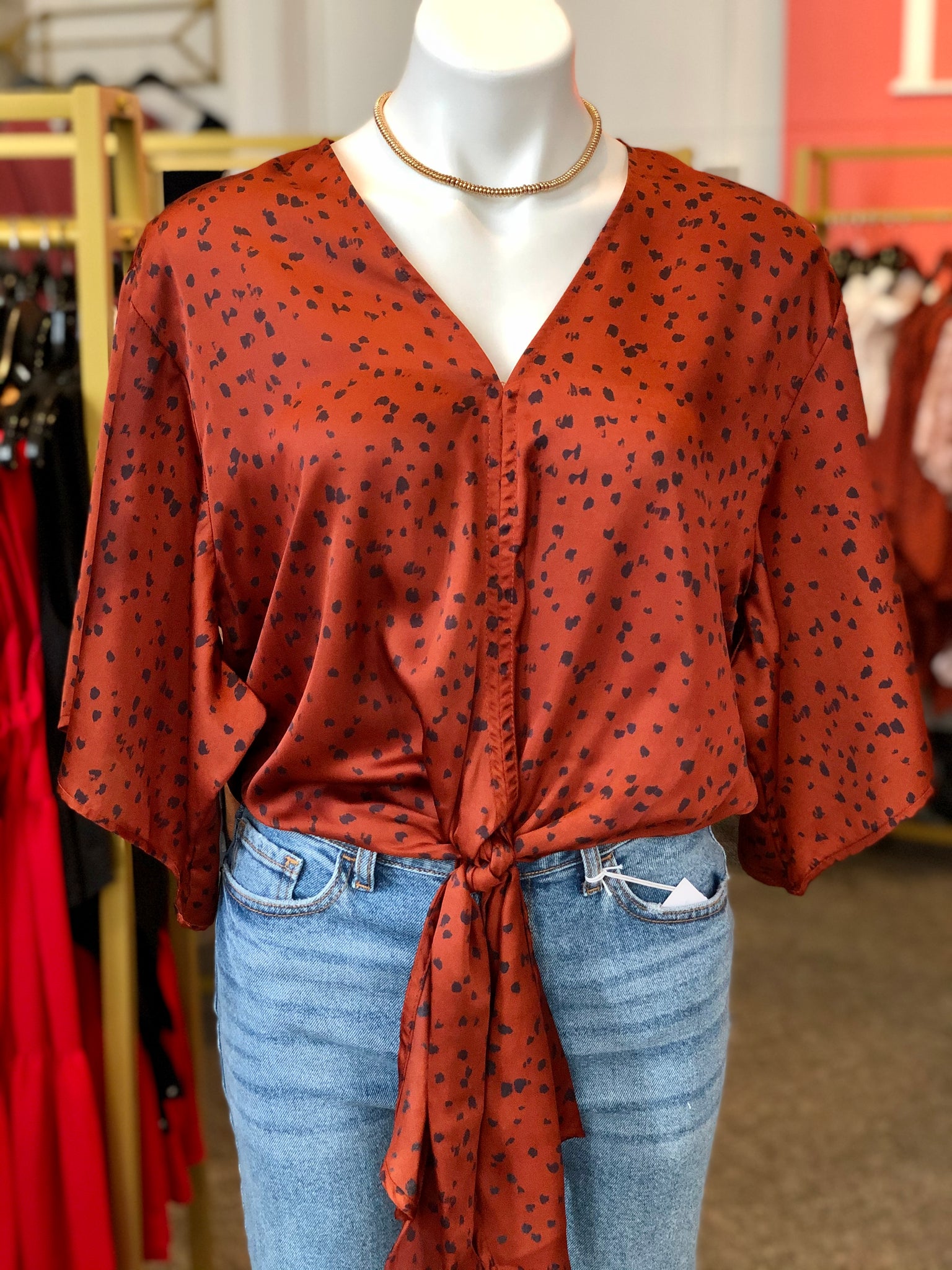 Animal Front Tie Top Rust/Black
