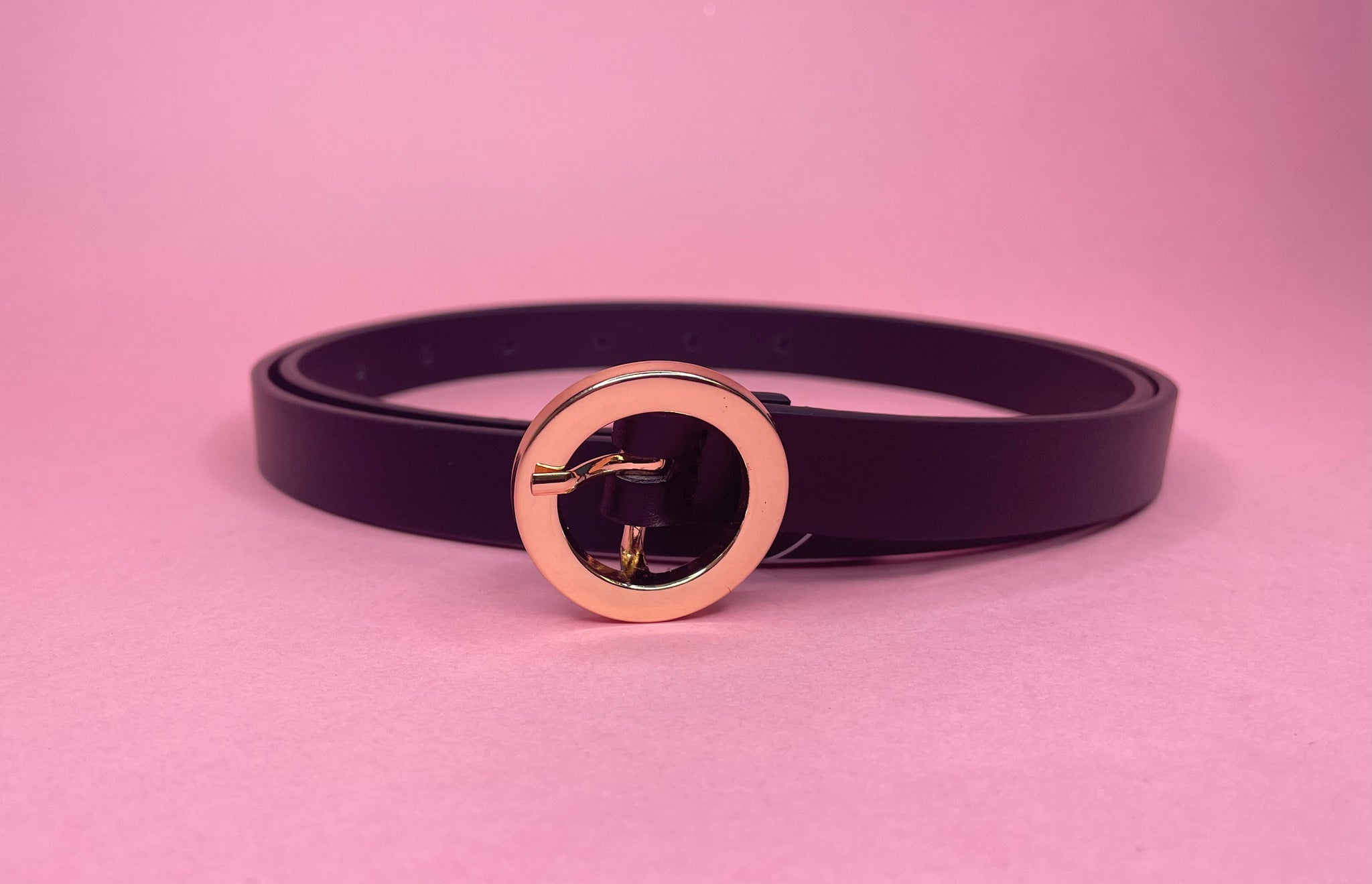 Small Circle Buckle Solid Belt Black