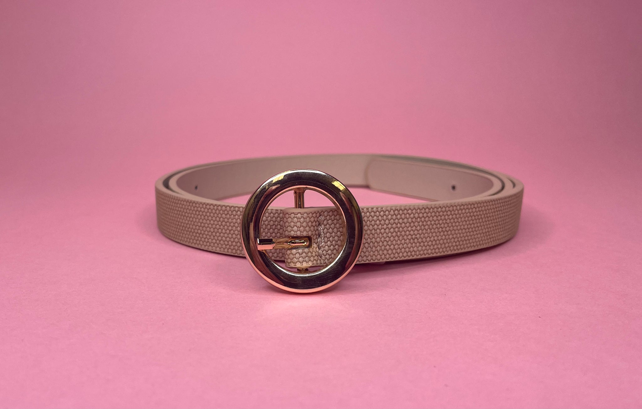 Small Circle Buckle Textured Belt Med Taupe