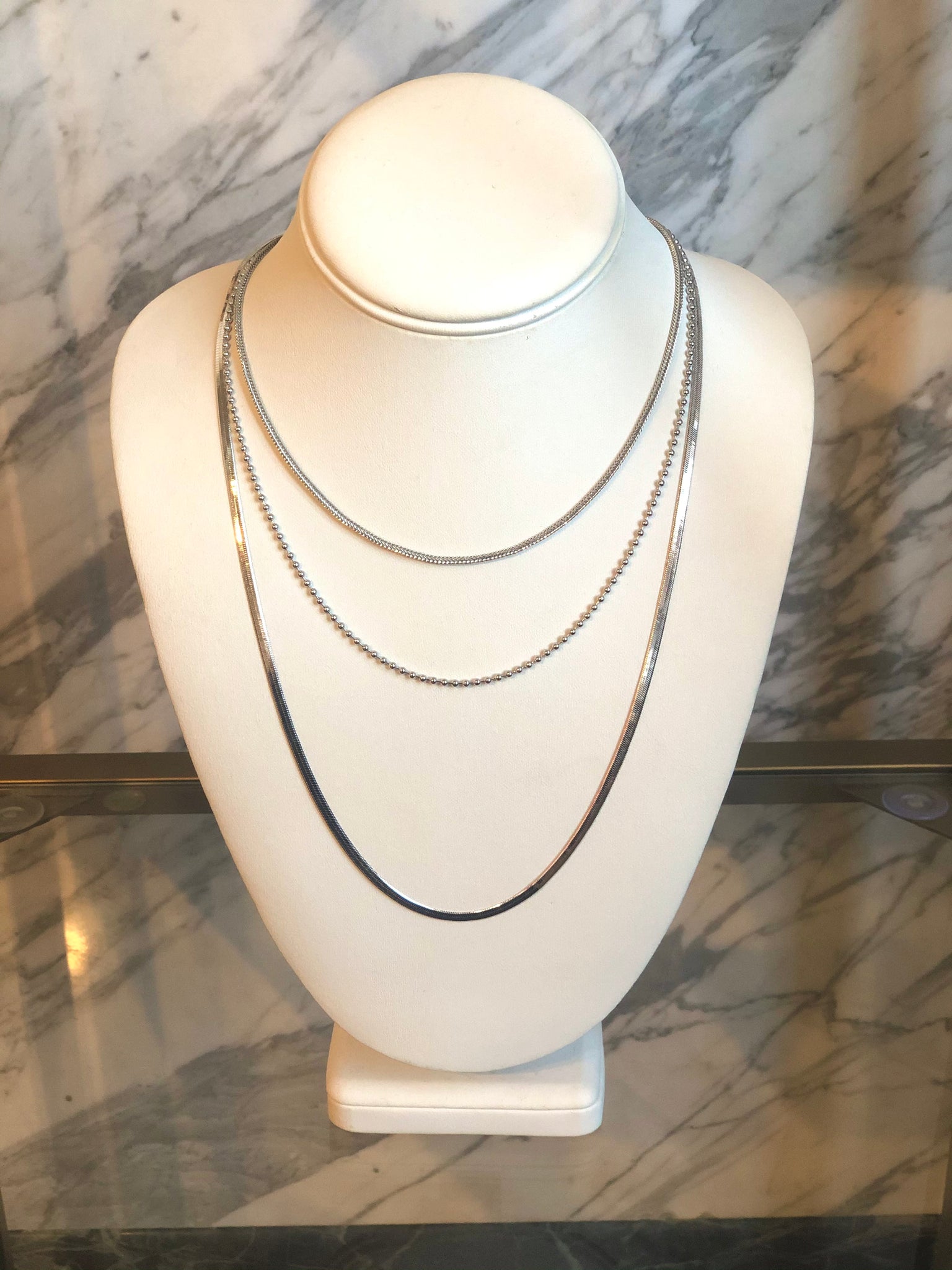 Dainty Layered Mixed Chain Necklace Silver