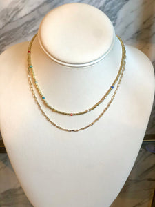 Layered Beaded Bolt Chain Necklace Multicolor