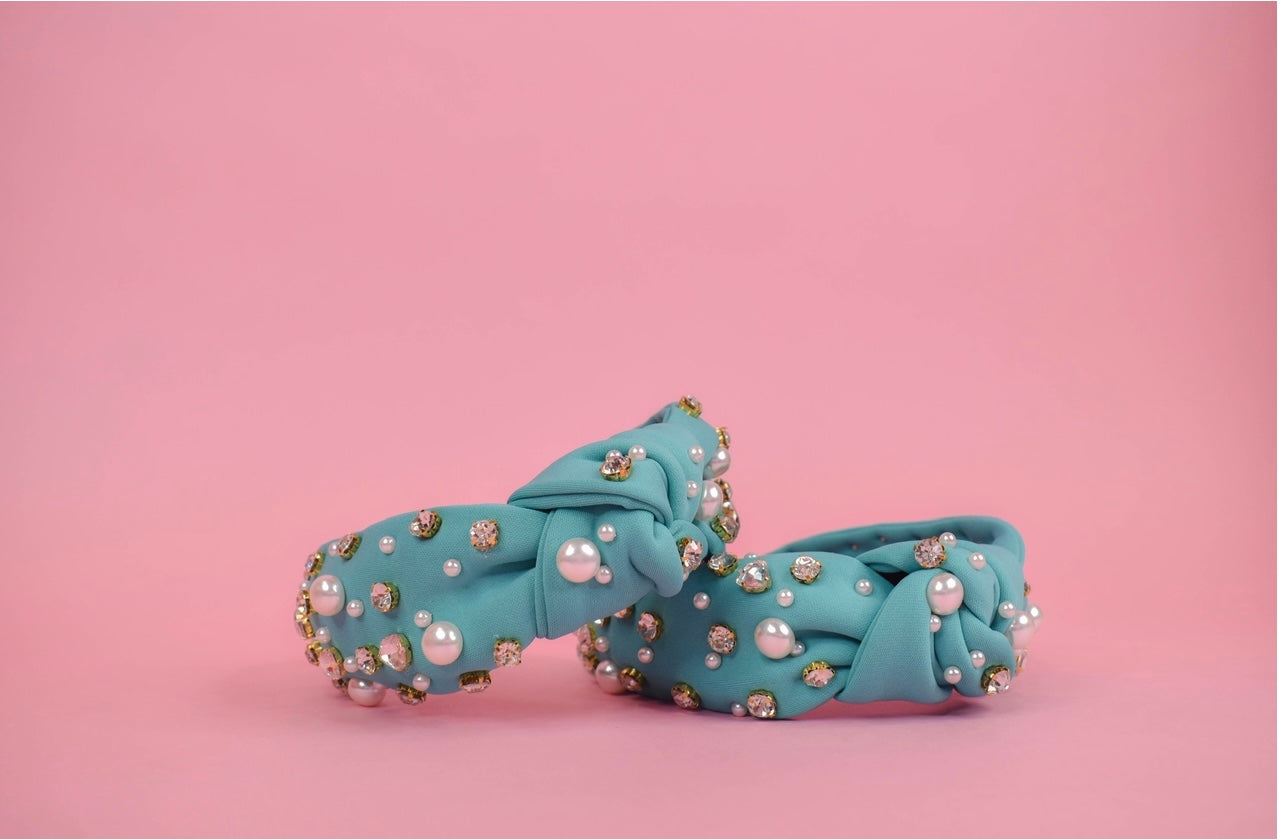 Aqua with Pearls and Crystals Headband