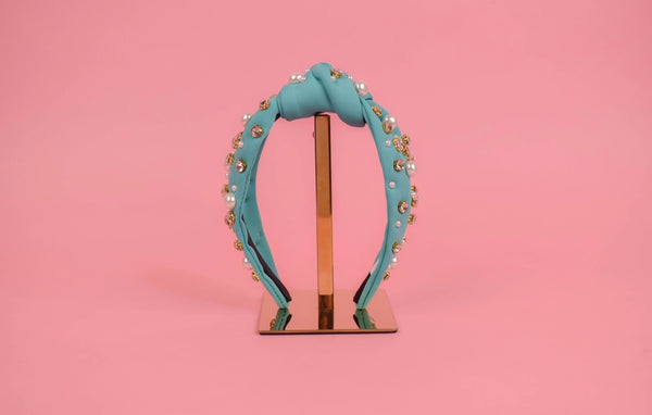 Aqua with Pearls and Crystals Headband