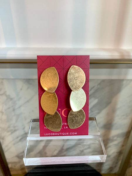 Triple Linked Oval Drop Earrings Gold