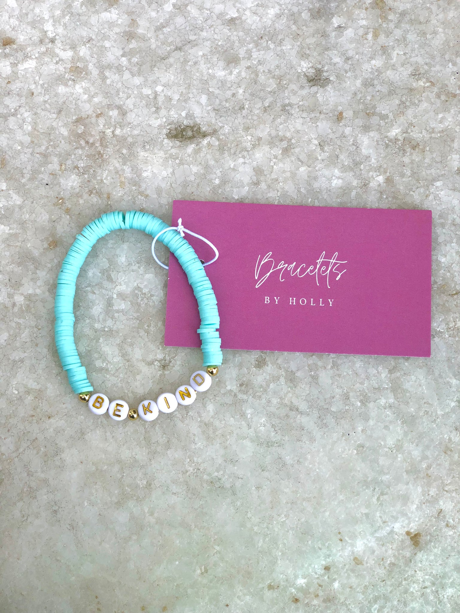 BBH Heishi With Letters Bracelet Teal/Be Kind