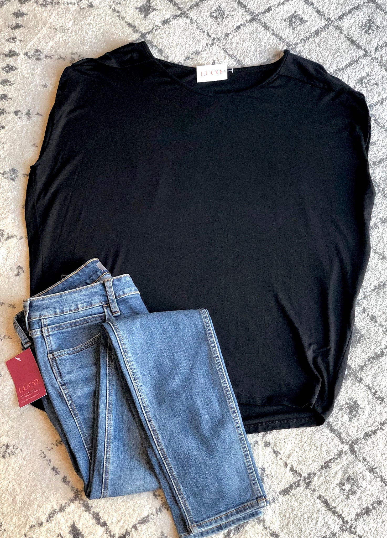 Solid Crepe Boat Neck Black