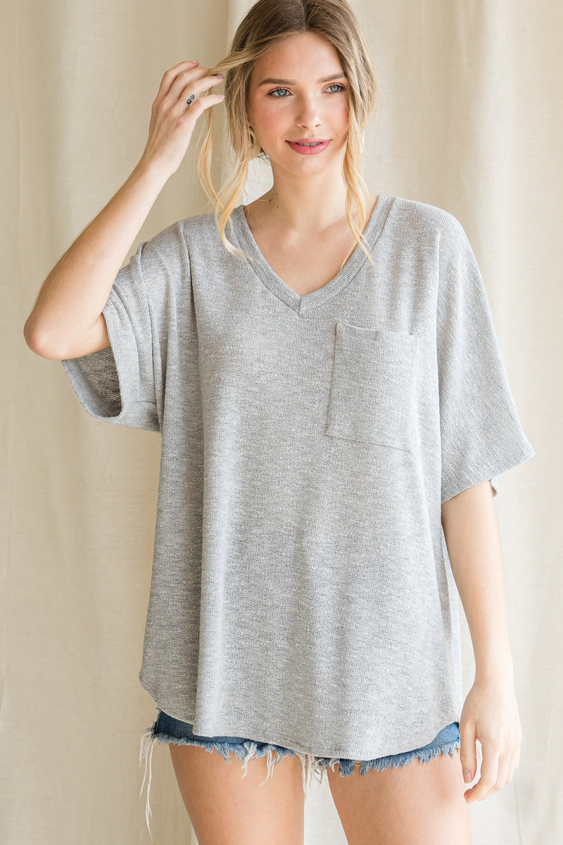 V-Neck Knitted T-Shirt Heather Grey