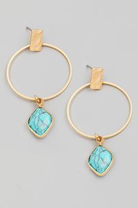 Circle Cutout Diamond Stone Drop Earrings TQ