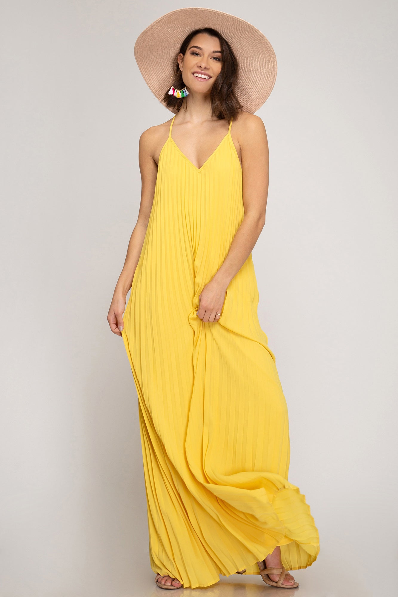 yellow pleated maxi dress Pleated Maxi Dress Yellow – LUCO Boutique