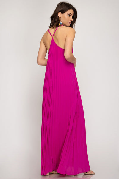 Pleated Maxi Dress Magenta
