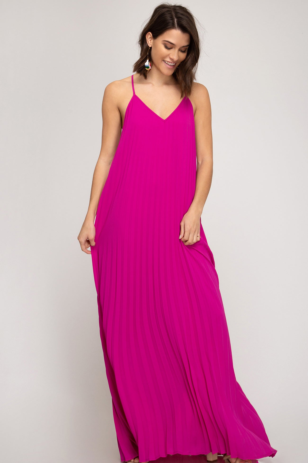 Pleated Maxi Dress Magenta