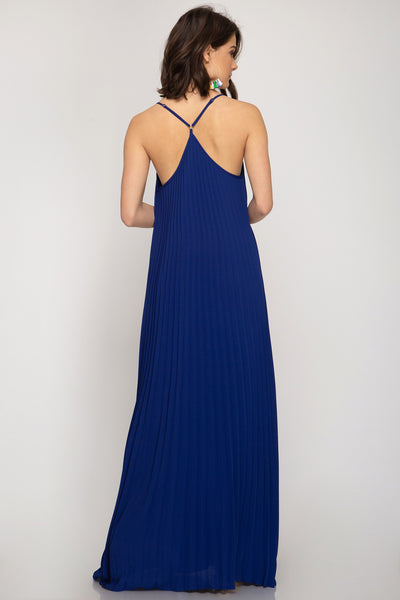 Pleated Maxi Dress Blue