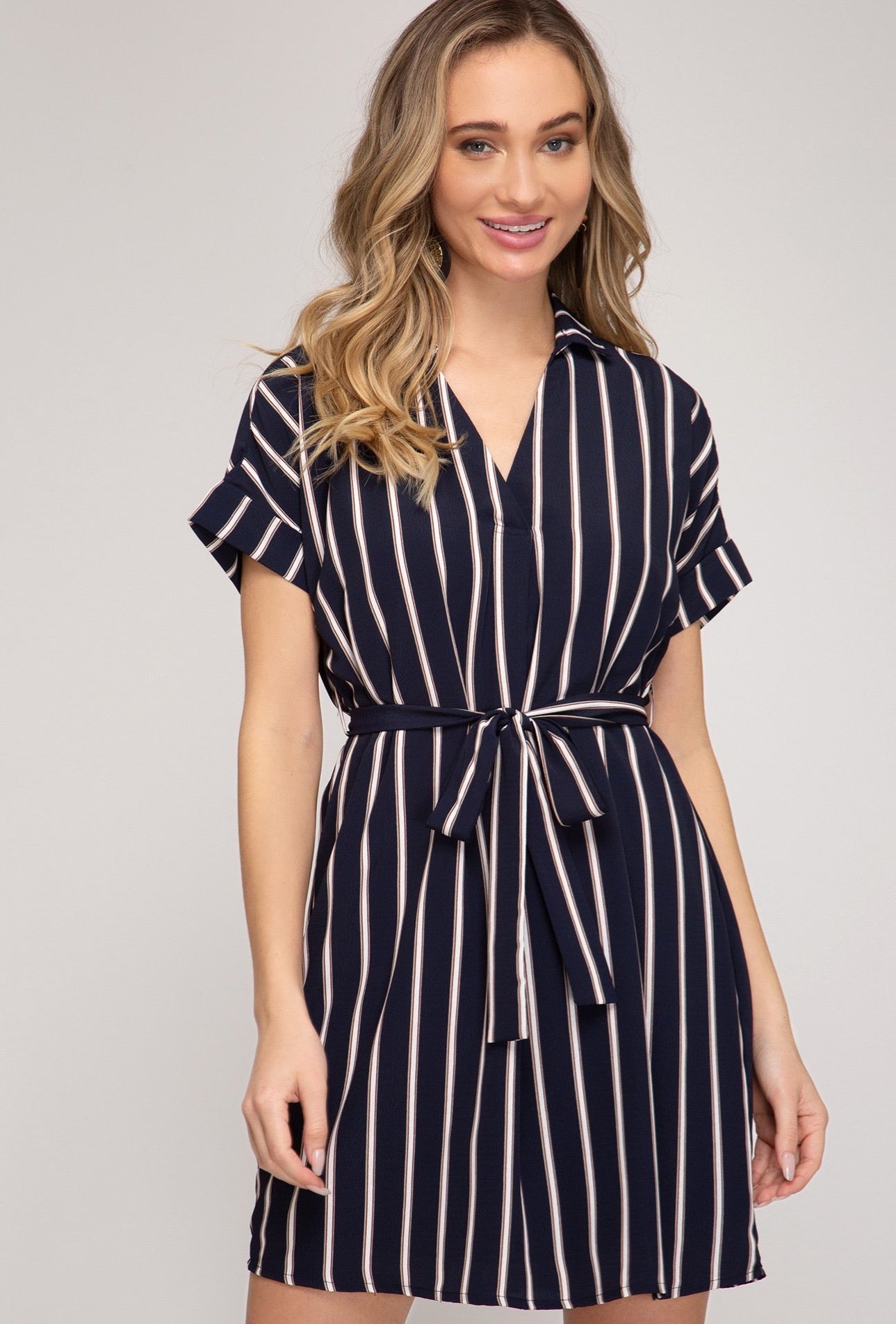 Striped Woven Shirt Dress Navy