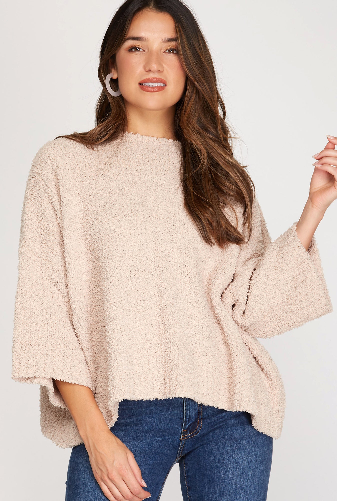 3/4 Sleeve Knit Sweater Taupe