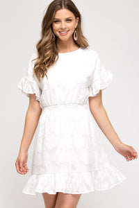 Ruffled Sleeve Woven Dress White