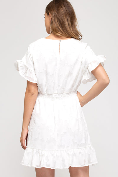 Ruffled Sleeve Woven Dress White