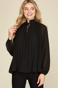 Pleated Woven Top Black