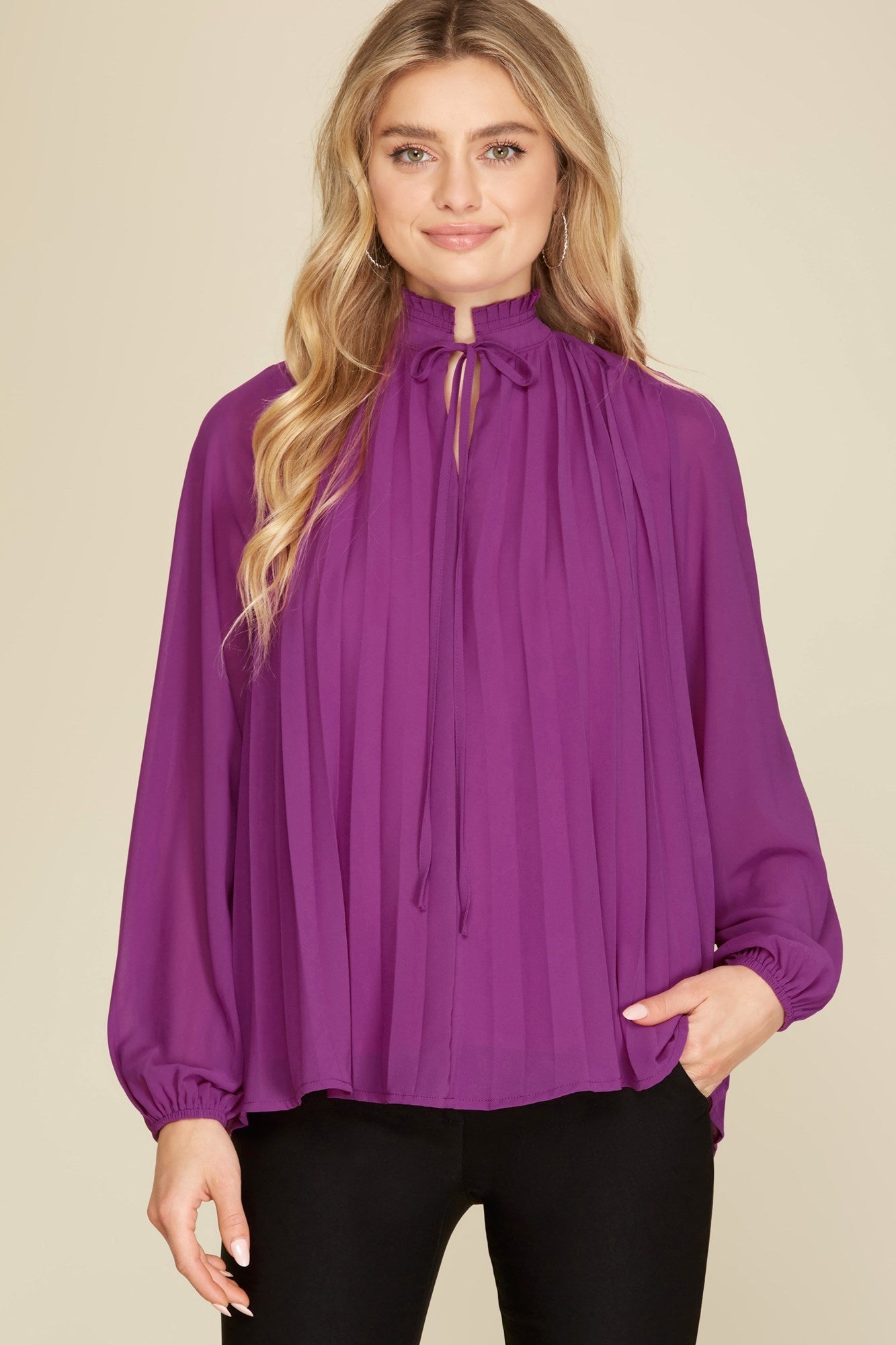 Pleated Woven Top Purple