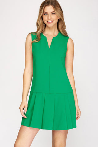 Pleated Hem Dress Green