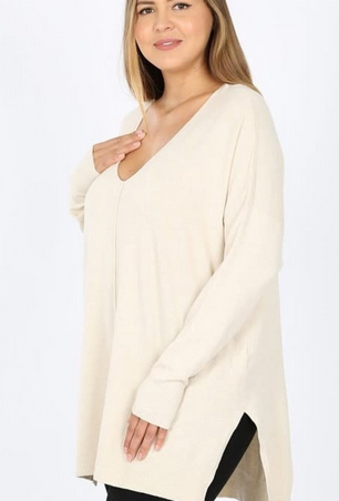 Hi Lo Cuff Sleeve Front Seam Cream