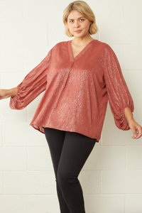 Speckled Bubble Sleeve Top Marsala