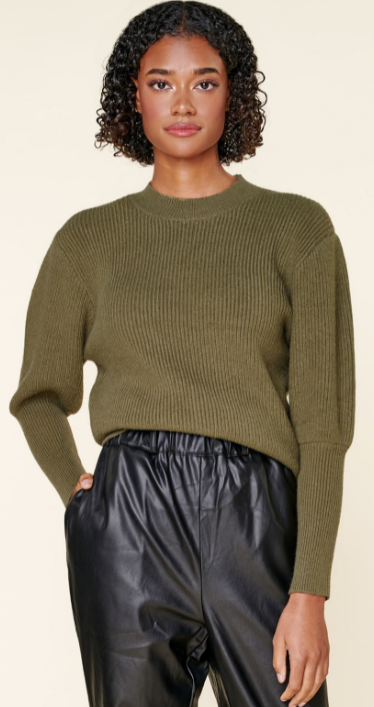 Mutton Sleeve Solid Sweater Olive