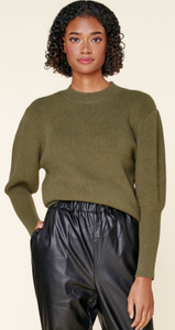 Mutton Sleeve Solid Sweater Olive