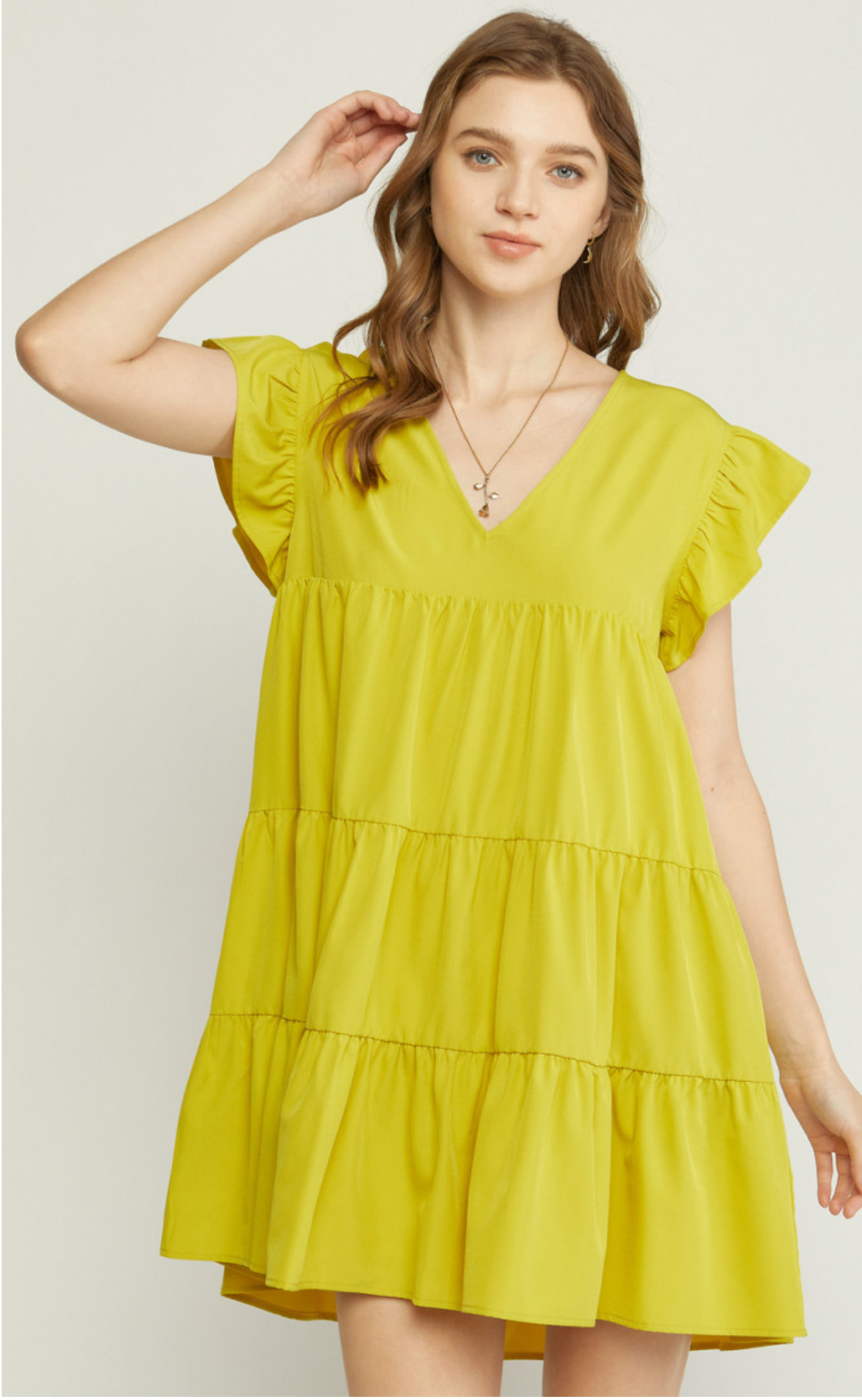 Solid Tiered Dress Chartreuse