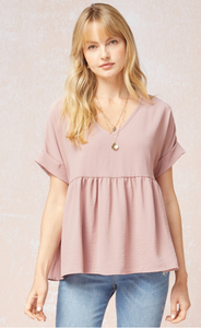 V-Neck Babydoll Top Rosewood