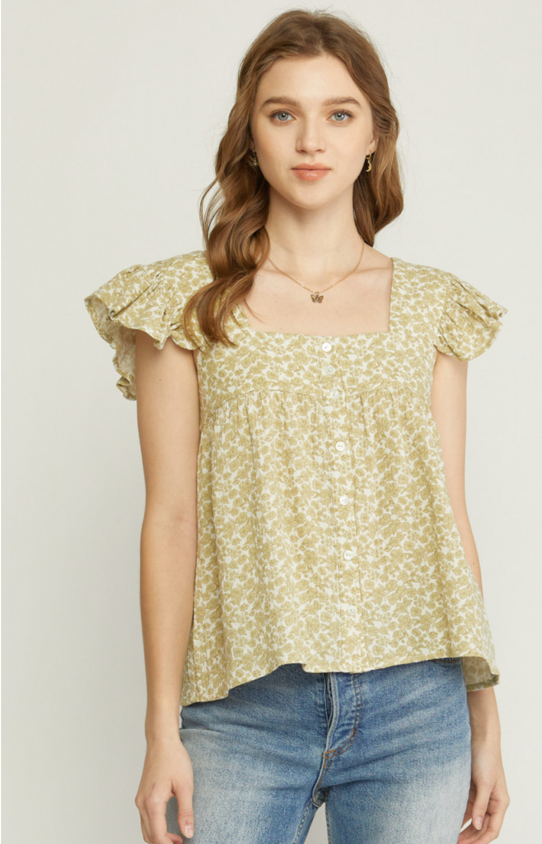 Floral Print Square Neck Top Kiwi