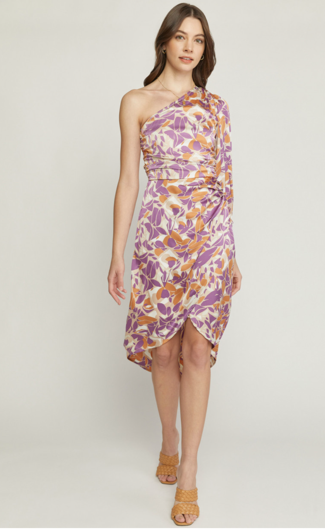 One Shoulder Dress Tan Blush