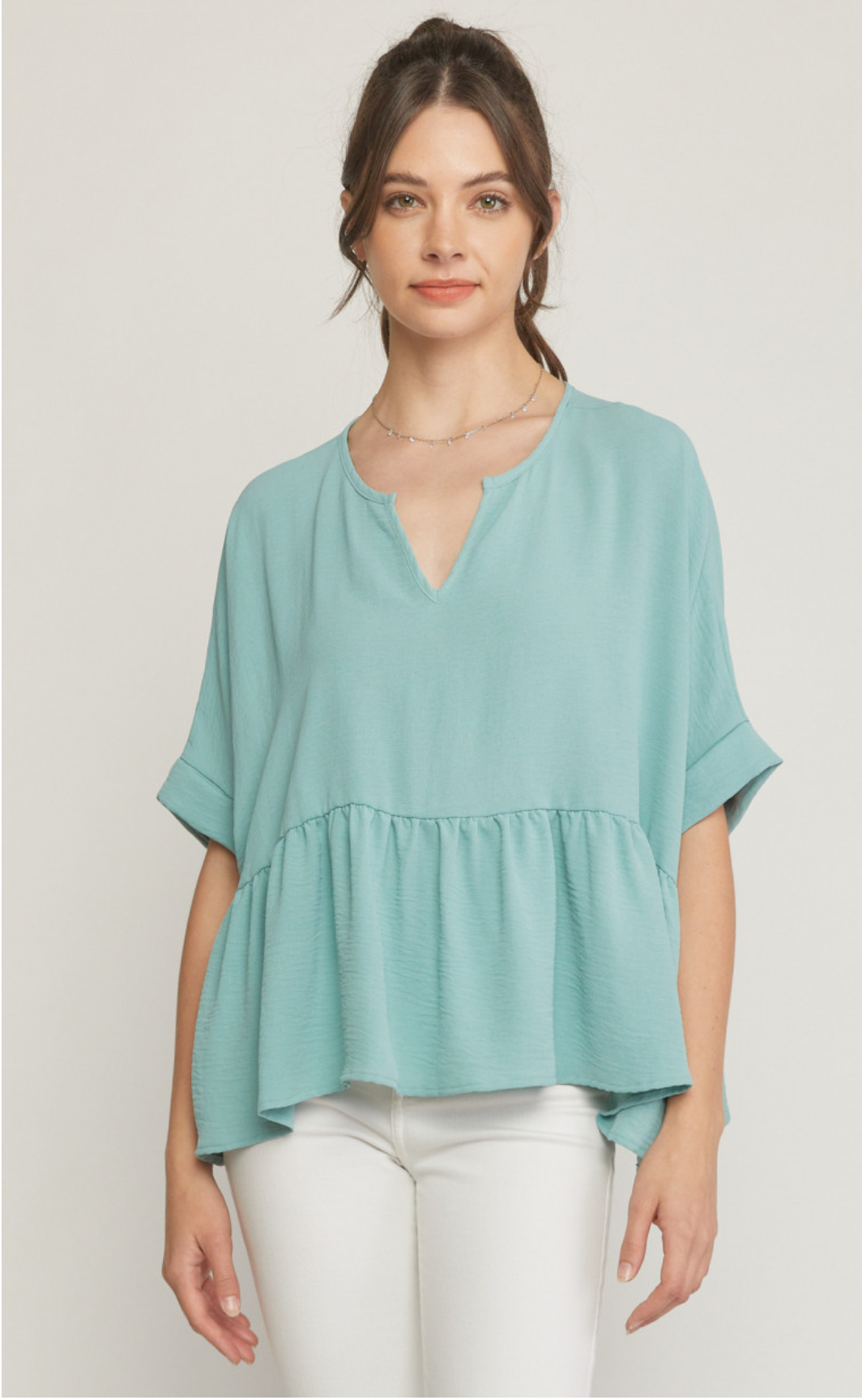 V-Neck Peplum Top Aloe