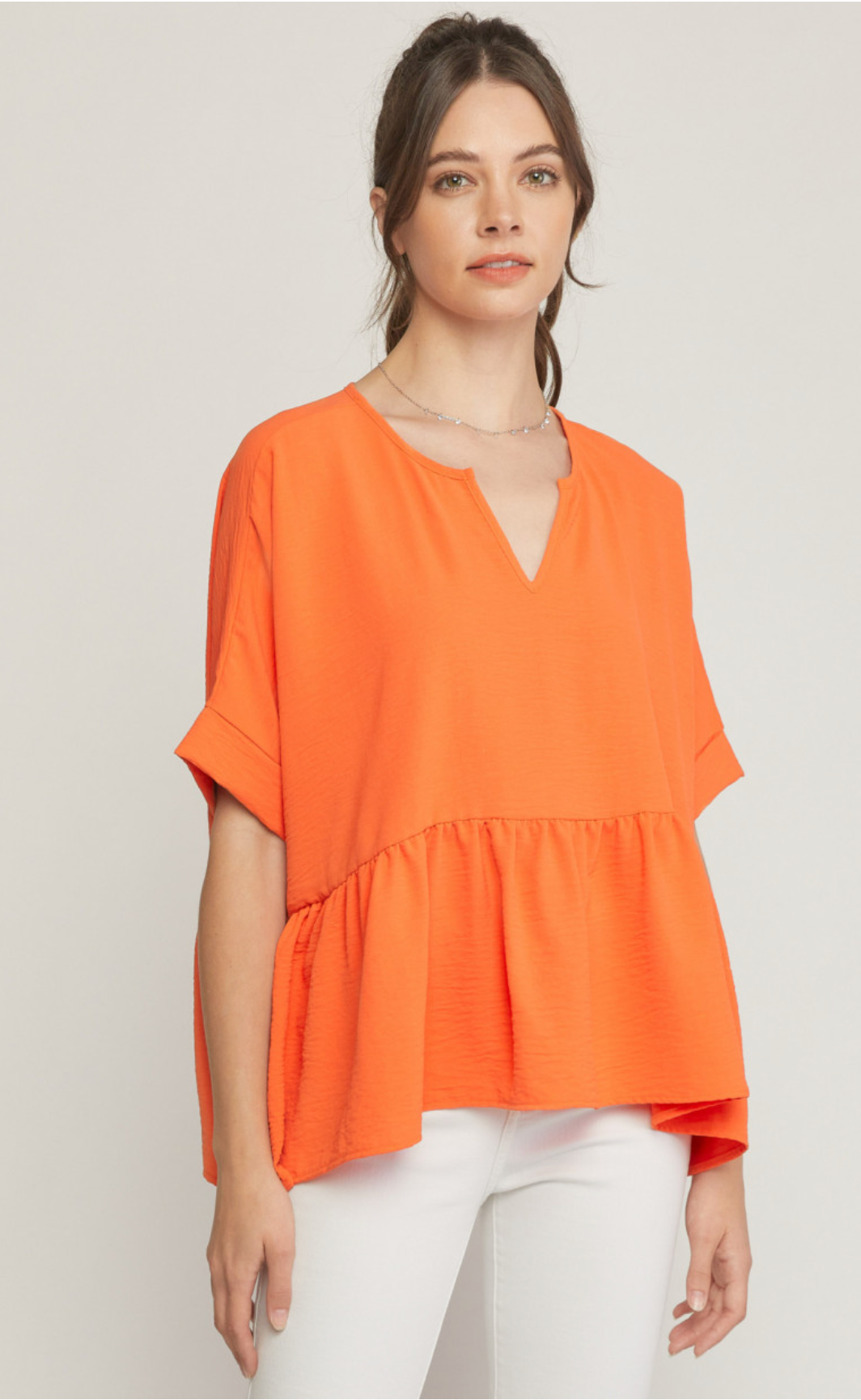 V-Neck Peplum Top Orange