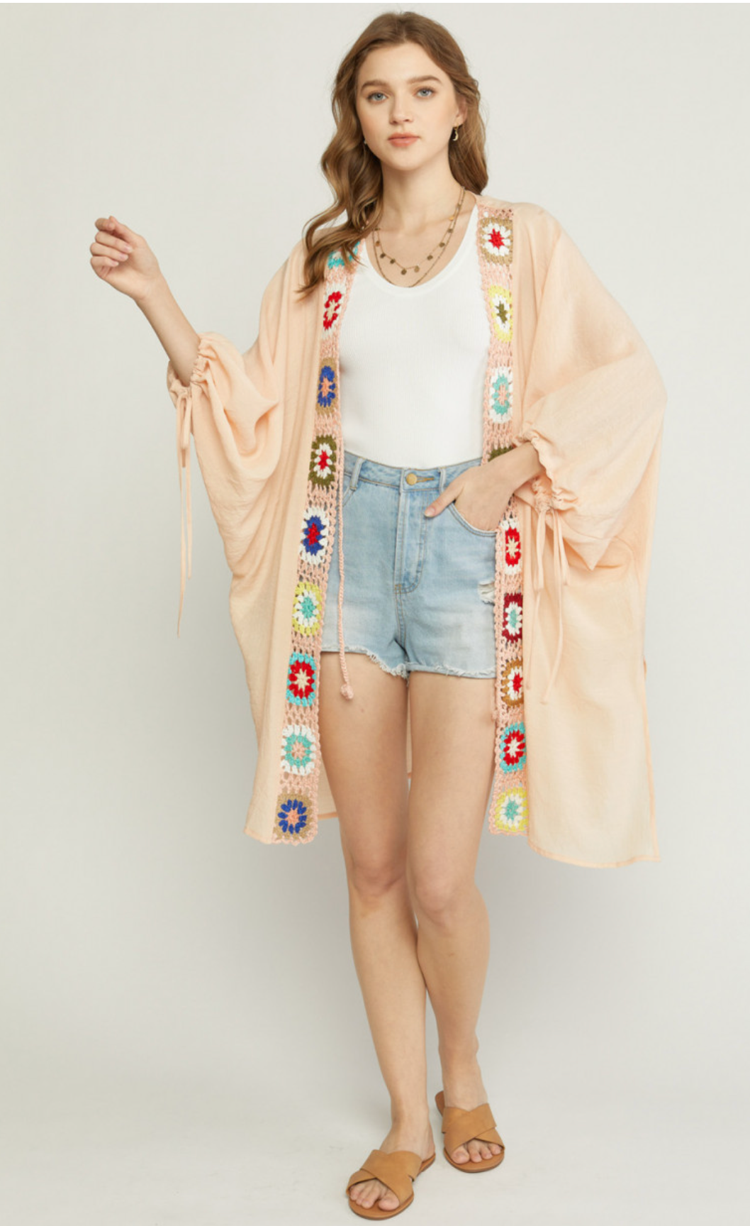 Crochet Trim Kimono Blush
