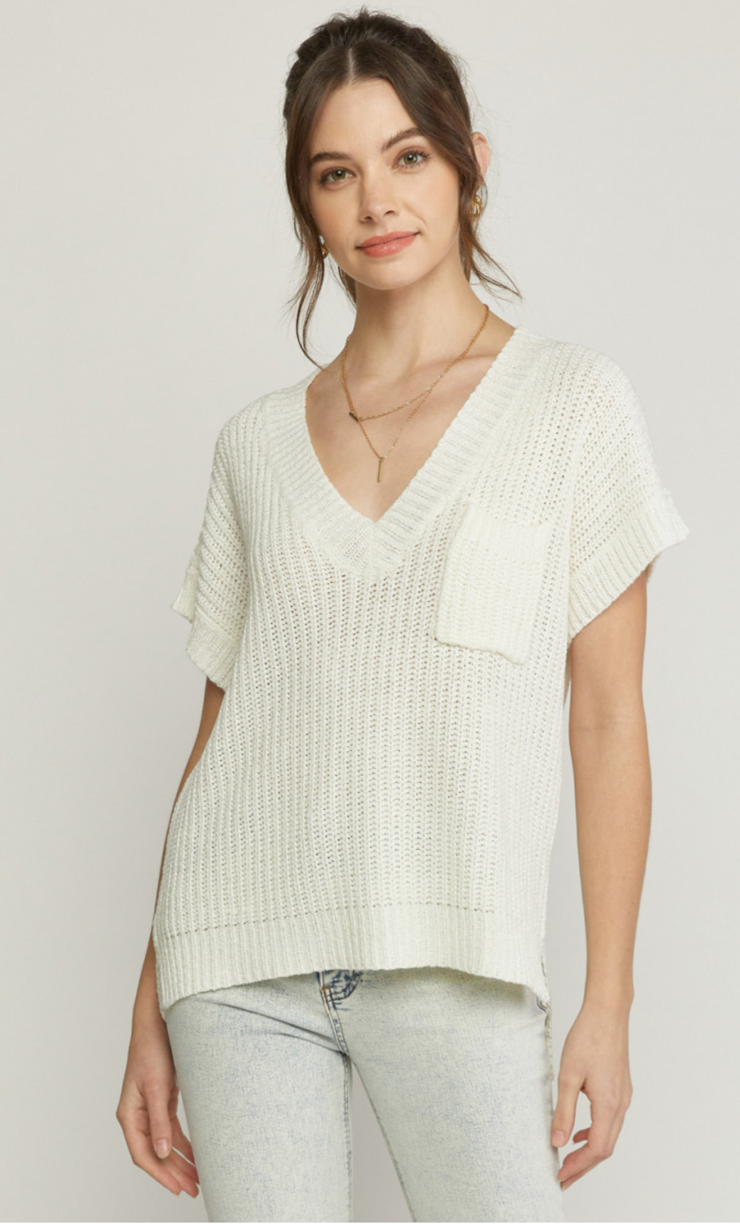 Hi-low Knitted Top Off White