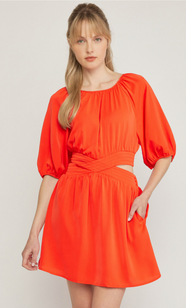 Mini Dress with Cutout Back Red Orange