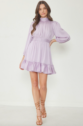Shadow Striped Mock Neck Dress Lavender