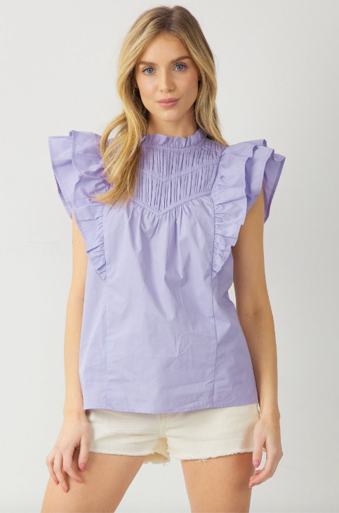 Mock Neck Ruffled Top Lavender
