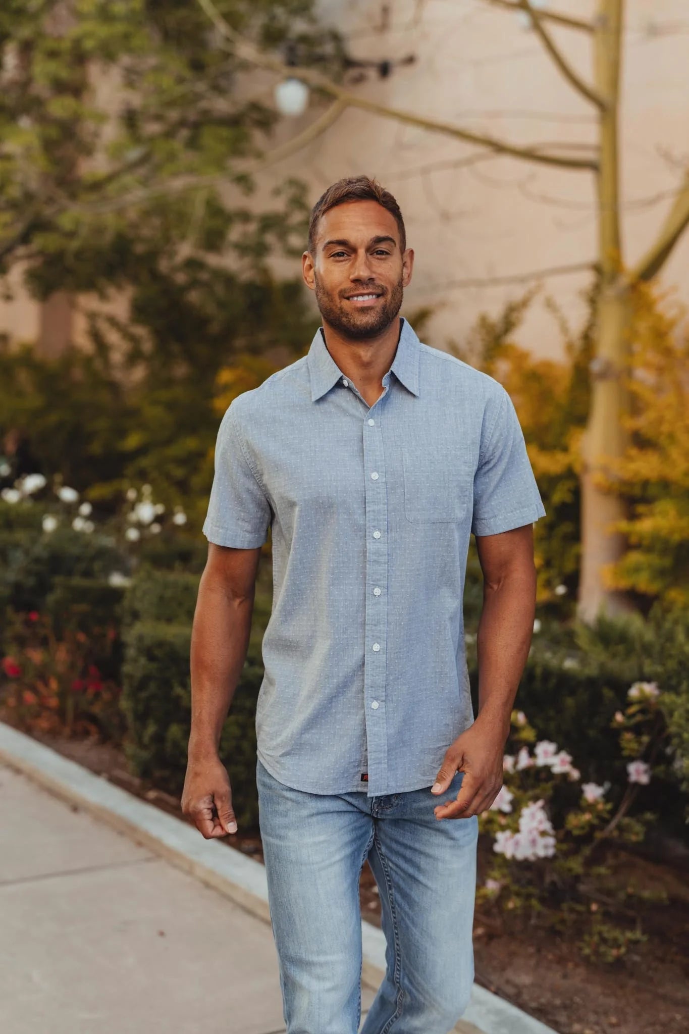 Fresh Water Button Up Shirt — Blue Dobby