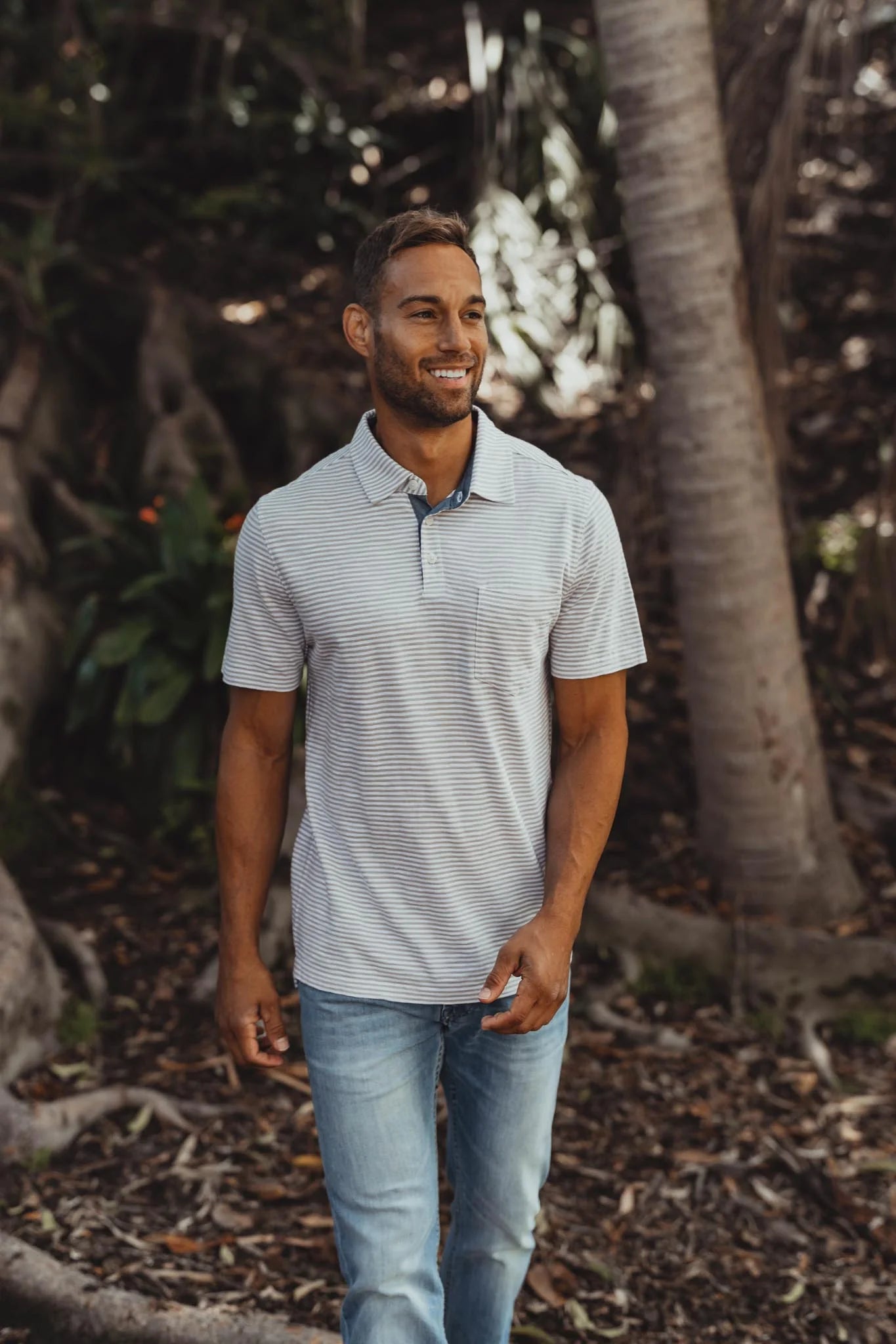 Vintage Slub Pocket Polo — Grey Stripe