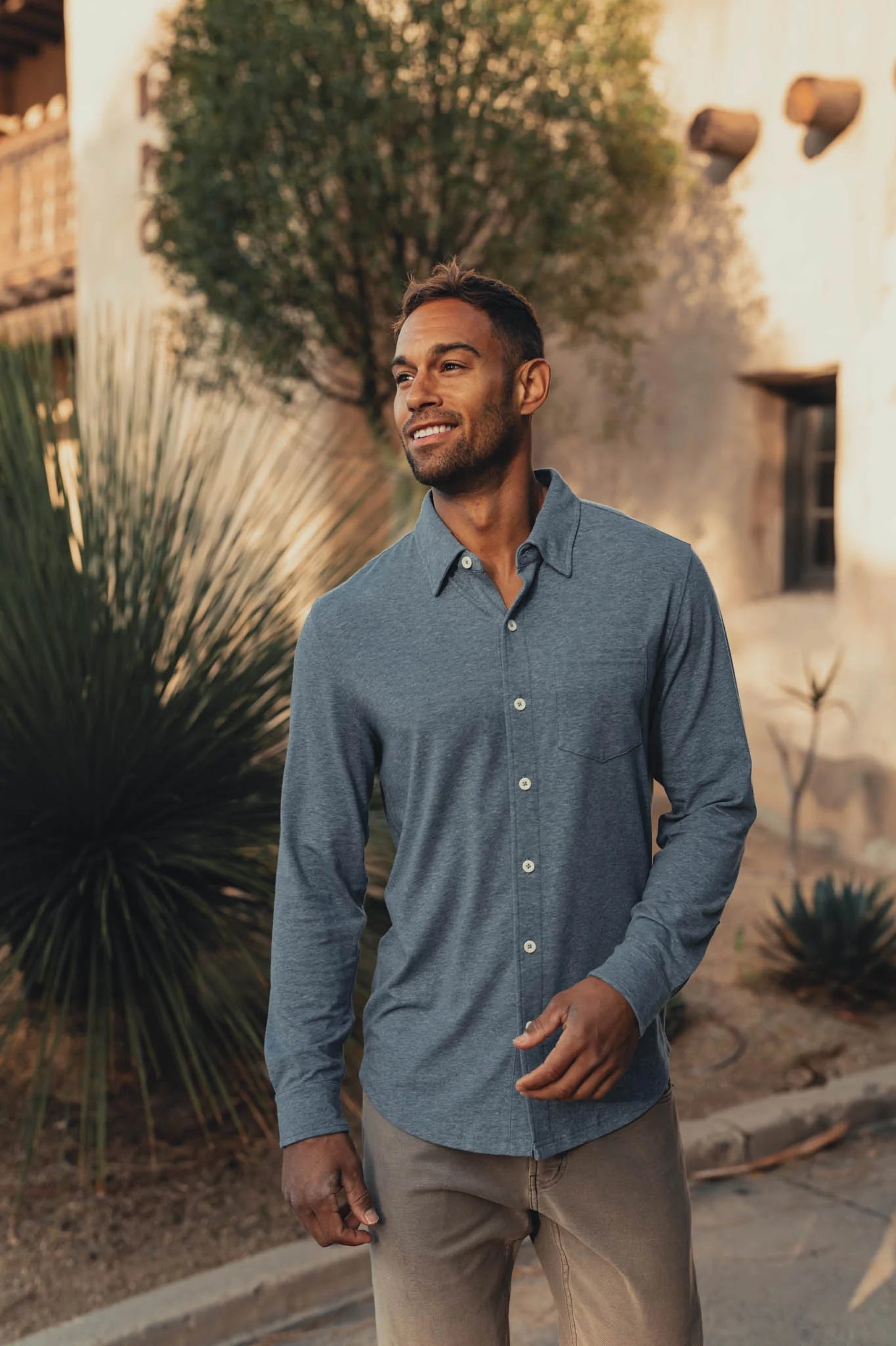 Active Long Sleeve Puremeso Button Down — Blue