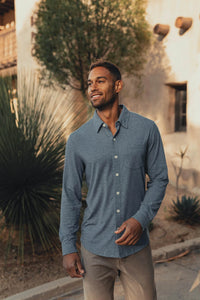 Active Long Sleeve Puremeso Button Down — Blue