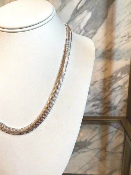 Thick Herringbone Necklace Silver