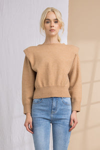 Shoulder Pad Sweater Camel