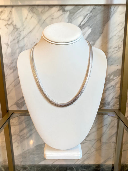 Thick Herringbone Necklace Silver