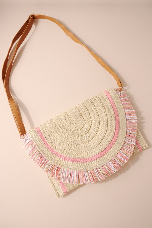 Raffia Woven Clutch Pink