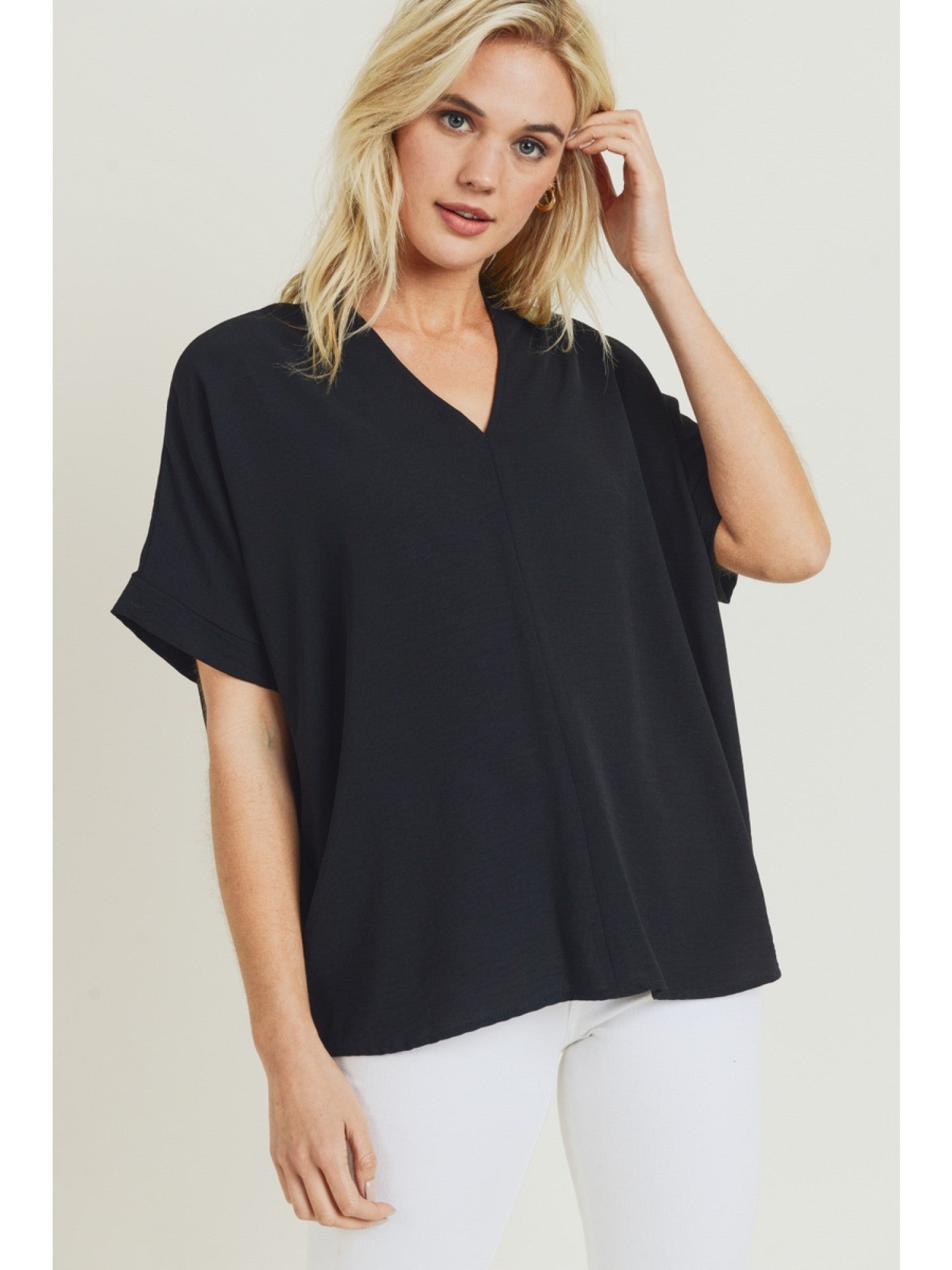 V-Neck Short Sleeve Top Black