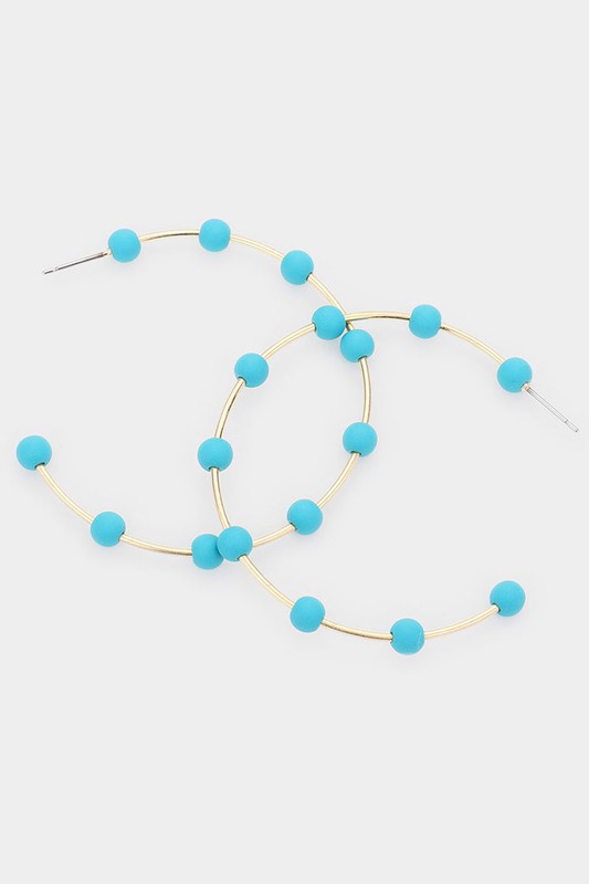 Bead Ball Hoop Earrings Blue